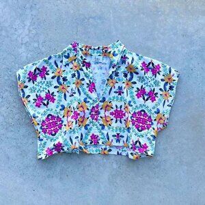 Vintage Floral Cropped Shirt 90s Y2K Women's Small Medium